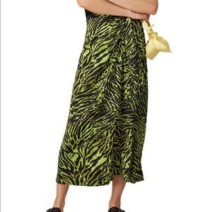 GANNI Green Silk Midi Skirt